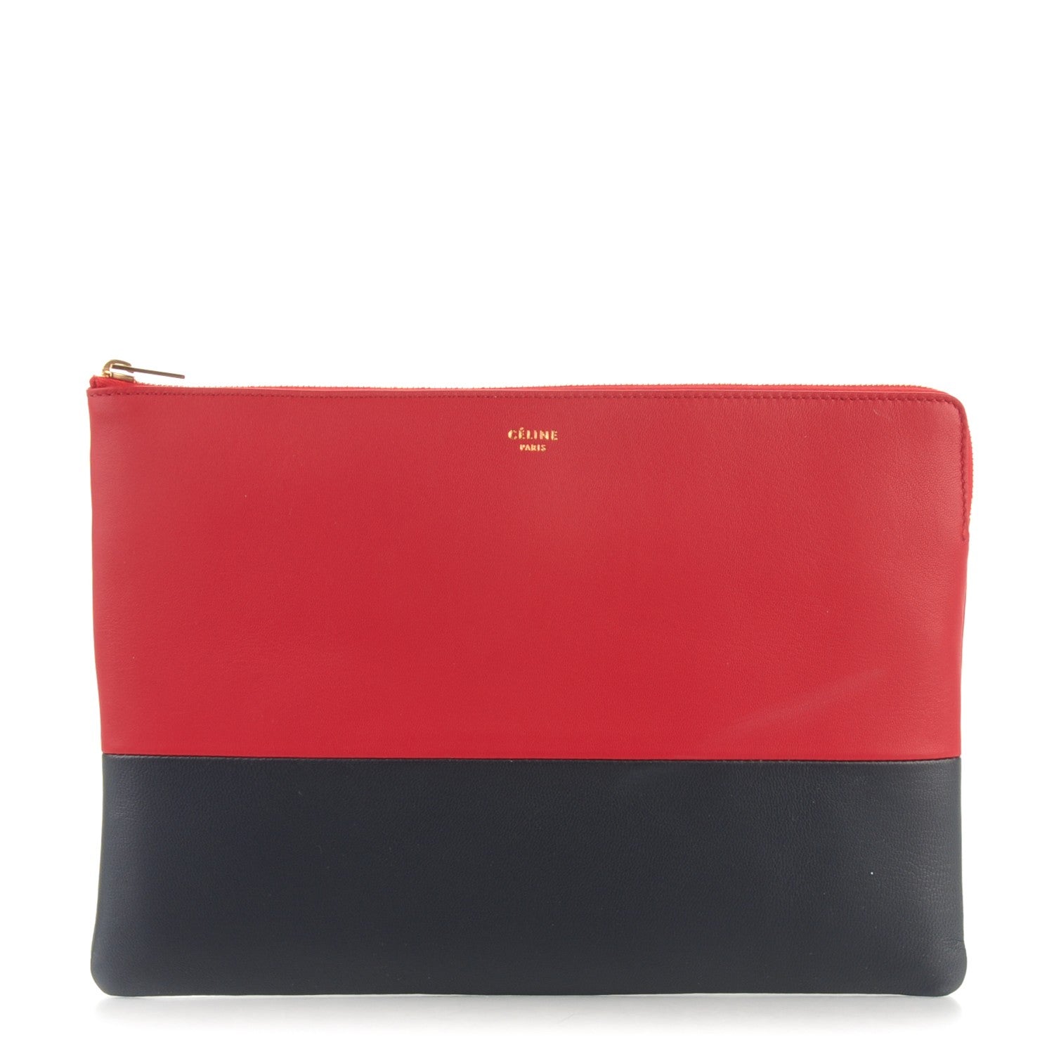 Celine Lambskin Bi-Color Solo Clutch Pouch Carmin Navy 1 of 8