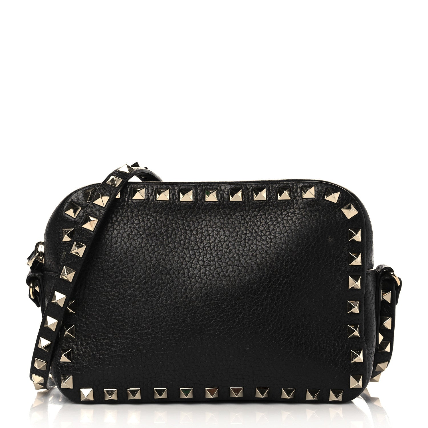 Valentino Garavani Pebbled Calfskin Rockstud Camera Crossbody Bag Black 1 of 9