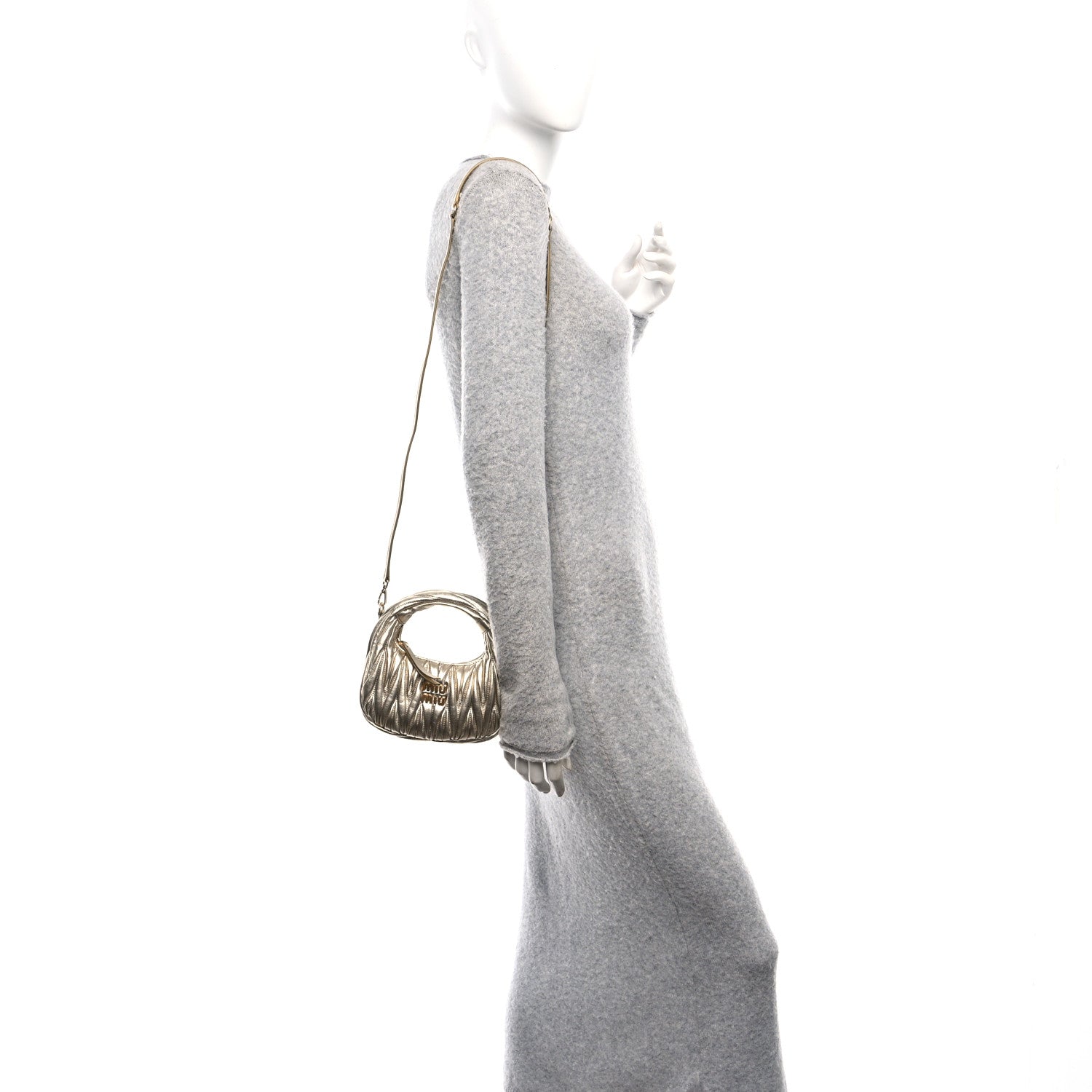 Miu Miu Metallic Nappa Matelasse Mini Wander Hobo Pirite 2 of 9