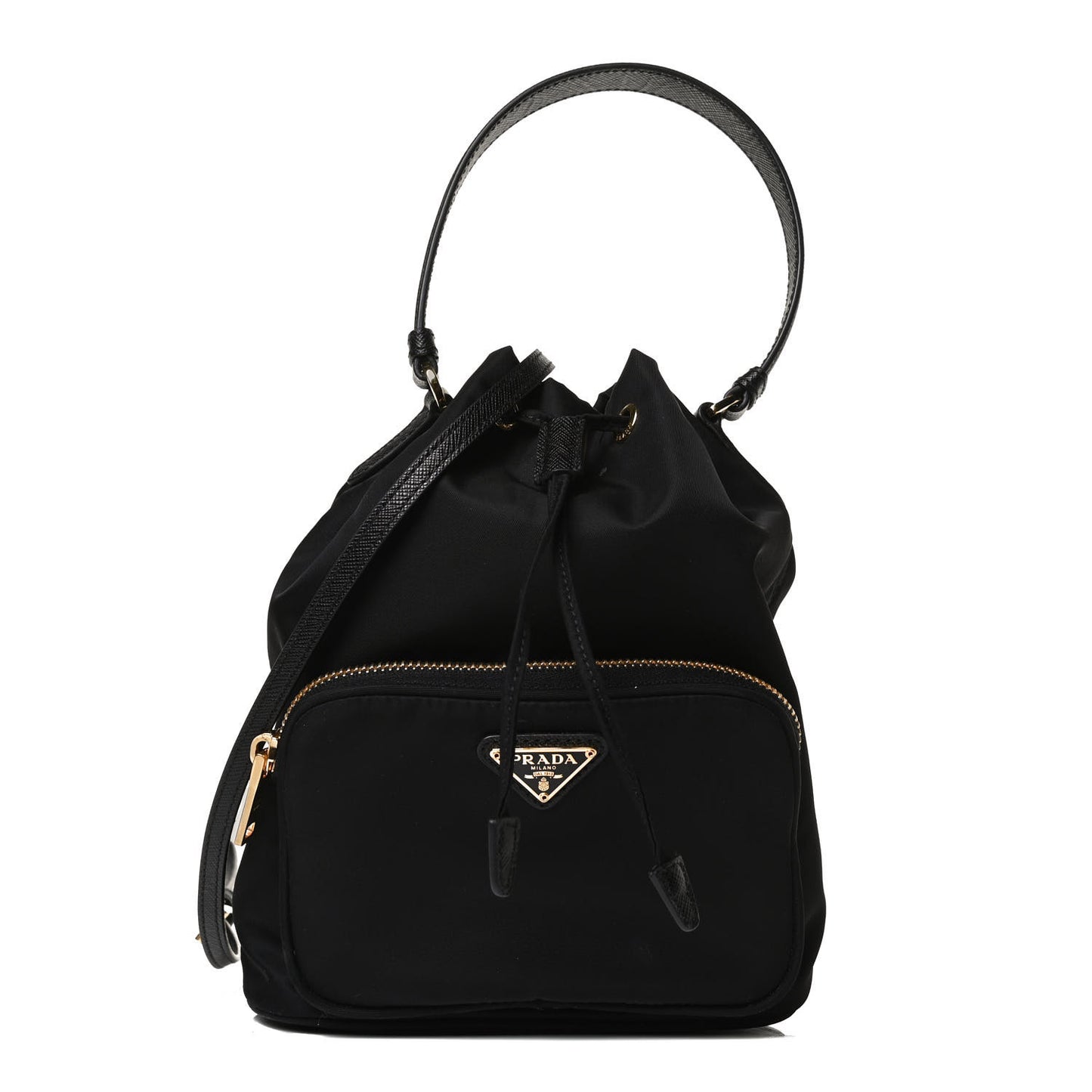 Saffiano Tessuto Nylon Mini Bucket Crossbody Bag Black