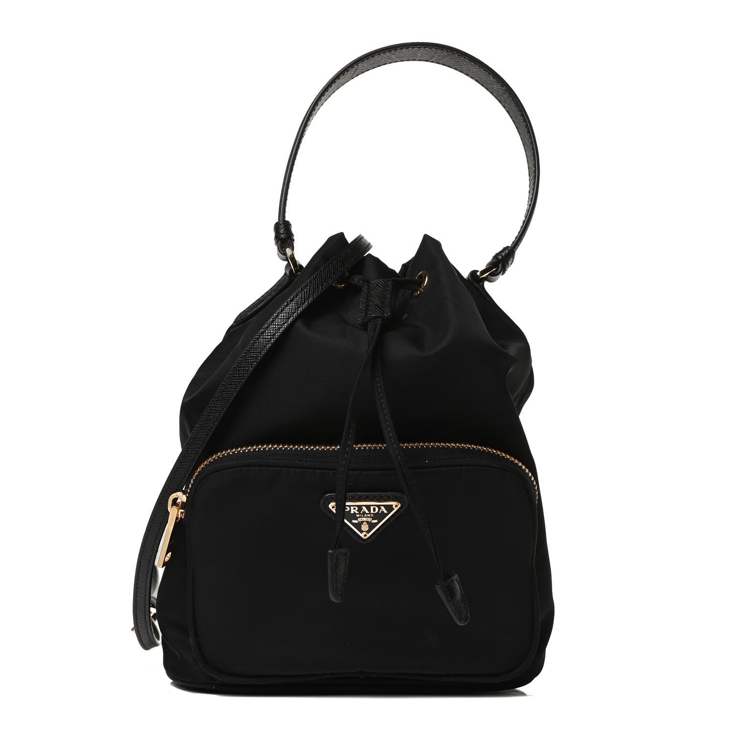 Prada Saffiano Tessuto Nylon Mini Bucket Crossbody Bag Black 1 of 12