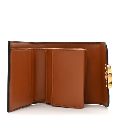 Celine Shiny Calfskin Textile Triomphe Compact Wallet Natural Tan 5 of 9