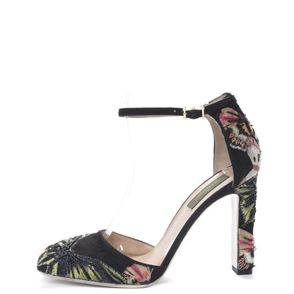 Valentino Garavani Embroidered Suede Butterfly d'Orsay Ankle Strap Pumps 38 Black 1 of 10