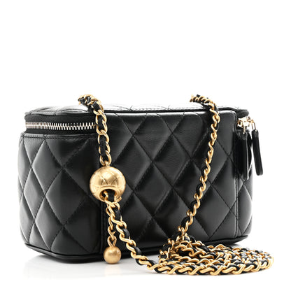 Chanel Lambskin Quilted Pearl Crush Small Vanity Case With Chain Black 3 of 11