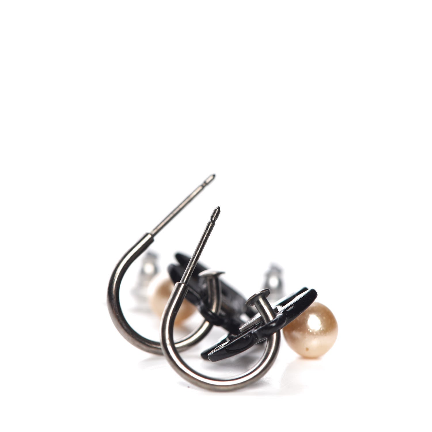 Chanel Pearl Enamel CC Drop Earrings Black 3 of 4