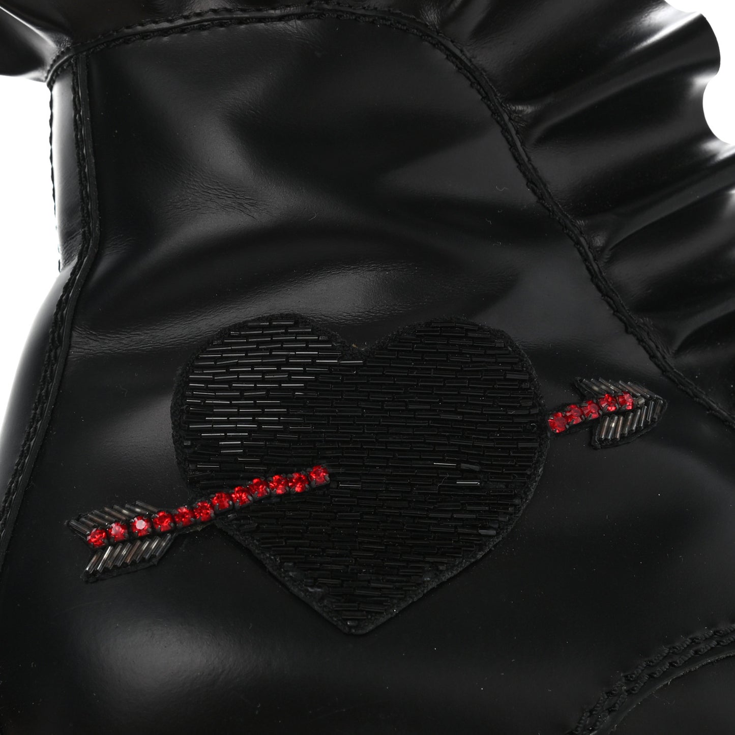 Calfskin Ruffle Heart Love Combat Boots 38 Black