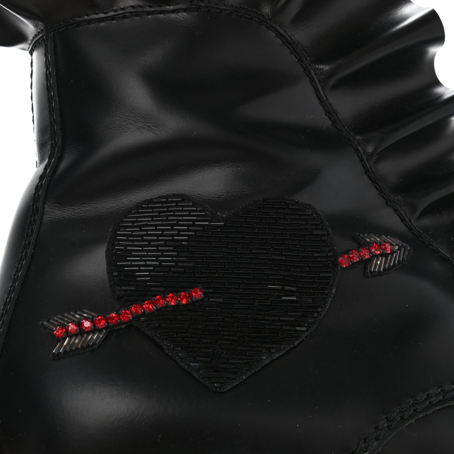 Valentino Garavani Calfskin Ruffle Heart Love Combat Boots 38 Black 8 of 11