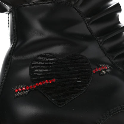 Valentino Garavani Calfskin Ruffle Heart Love Combat Boots 38 Black 8 of 11