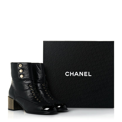 Chanel Calfskin Patent Pearl Short Boots 40 Black Gold 10 of 10