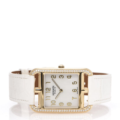 Hermes 18K Yellow Gold Alligator Diamond Bezel Mother of Pearl 29mm Cape Cod Quartz Watch Blanc 3 of 10