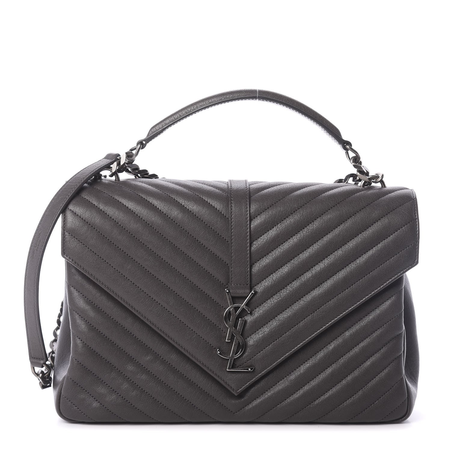 Saint Laurent Sheepskin Matelasse Chevron Monogram Large College Satchel Dark Anthracite 1 of 10