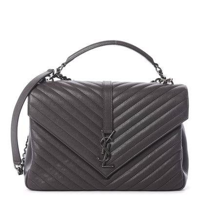 Saint Laurent Sheepskin Matelasse Chevron Monogram Large College Satchel Dark Anthracite 1 of 10