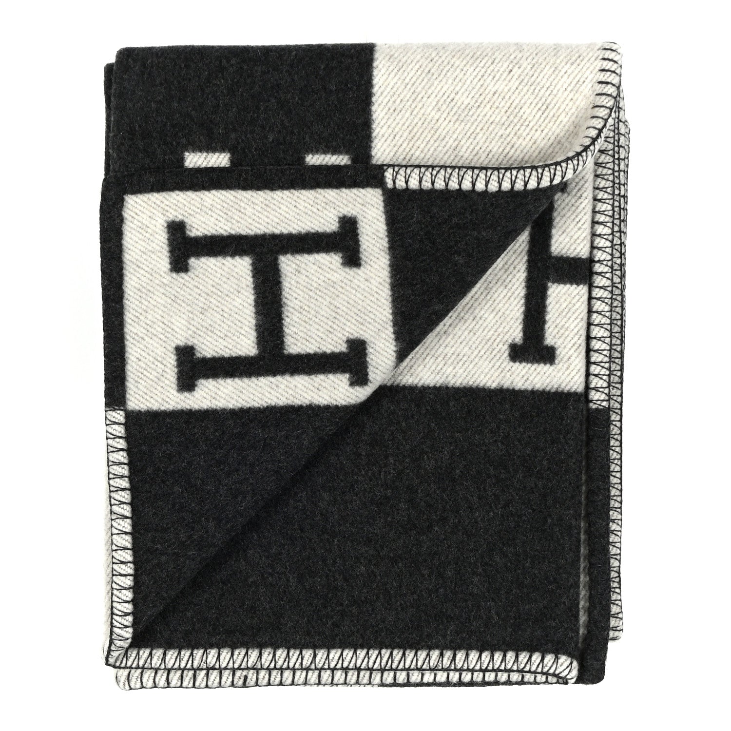 Hermes Wool Cashmere Avalon Blanket Ecru Gris Fonce 2 of 3
