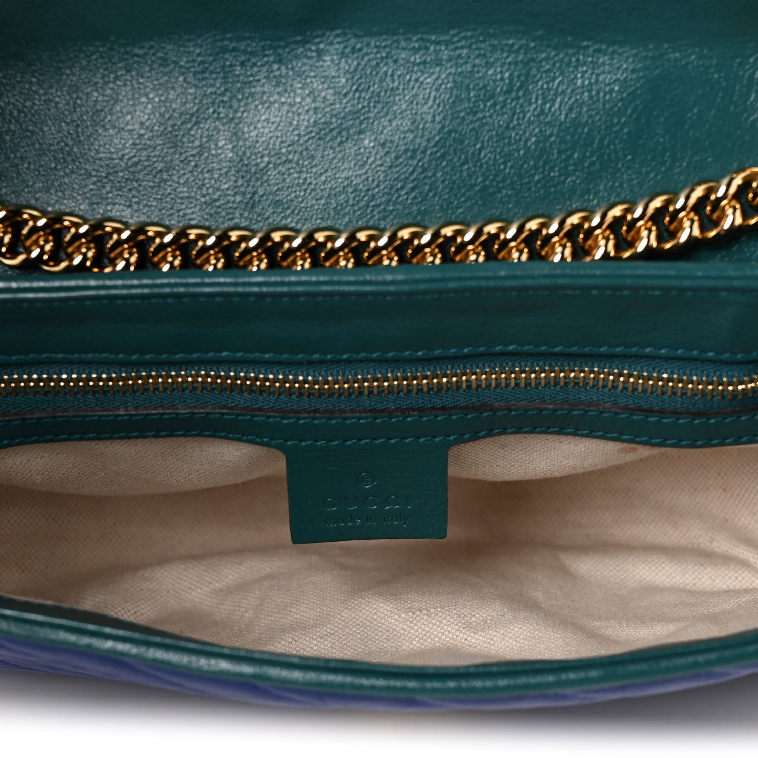 Gucci Azalea Calfskin Enamel Matelasse Diagonal Small Torchon GG Marmont Shoulder Bag Imperial Blue Pavone 4 of 10
