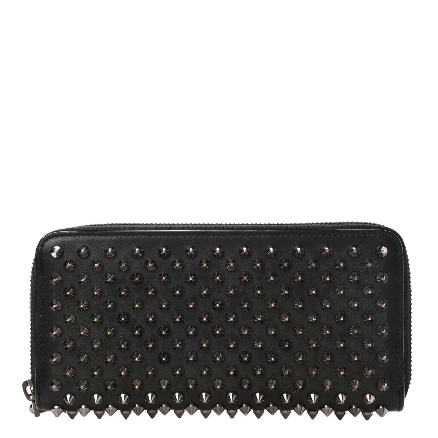 Calfskin Panettone Spiked Zip Around Wallet Black