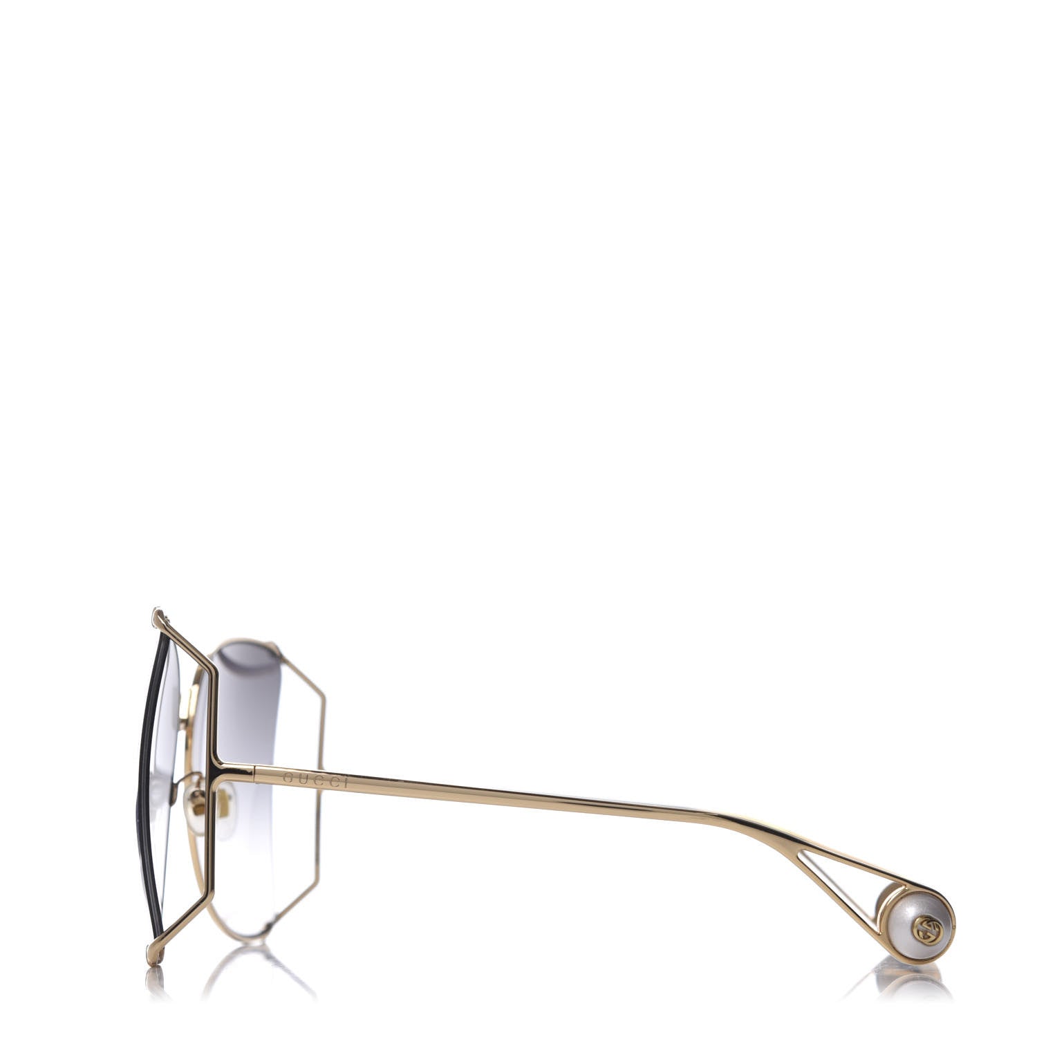 Gucci Oversized Round Sunglasses GG0252S Gold Grey 2 of 8