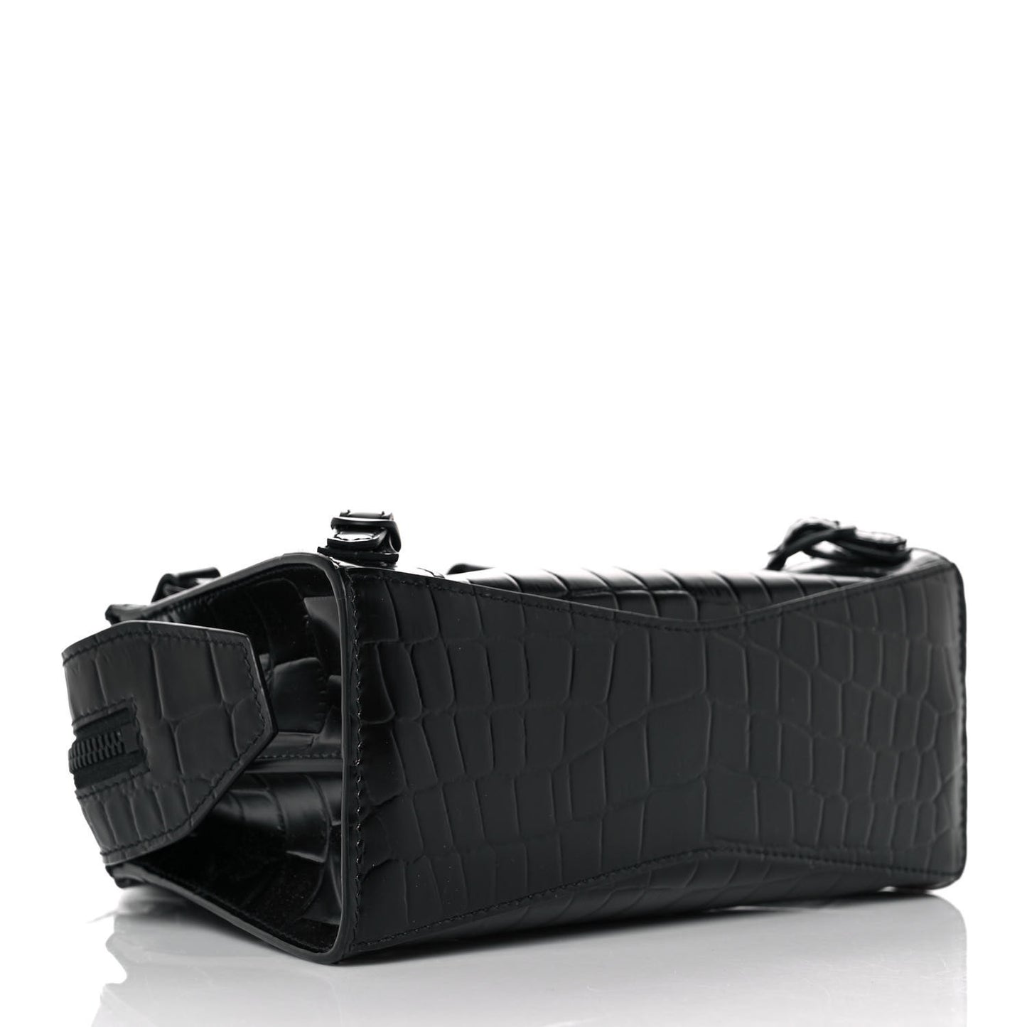 Semi Shiny Calfskin Crocodile Embossed Neo Classic Black Hardware Mini City Black