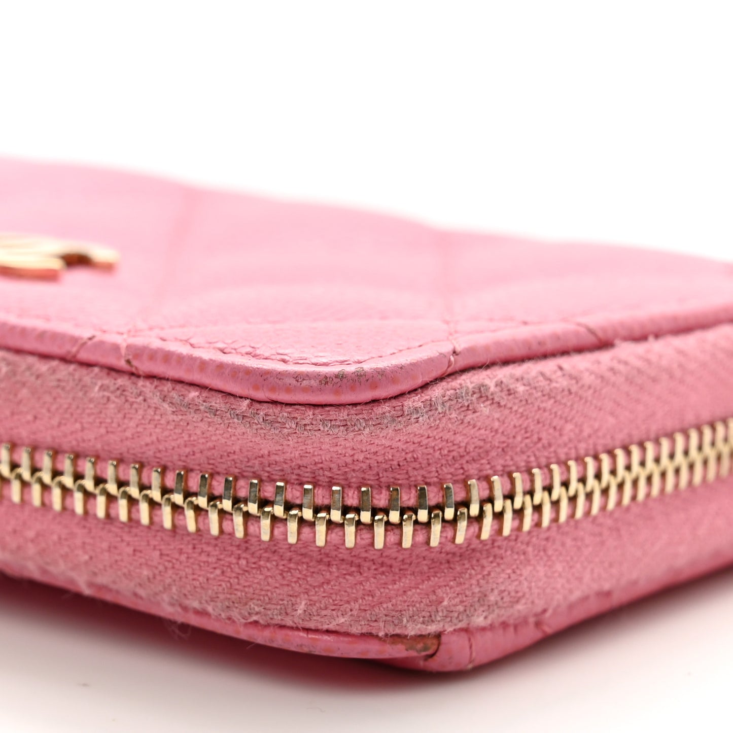 Caviar Quilted Zip Coin Purse Pink