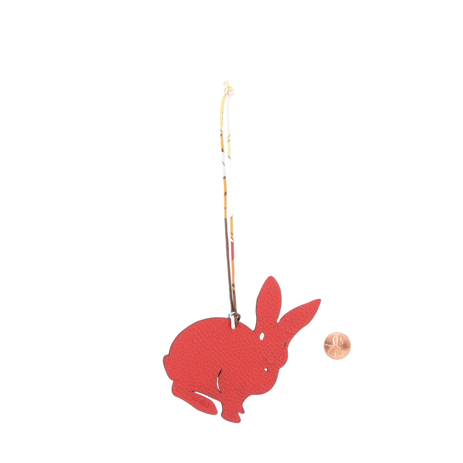 Hermes Togo Epsom Petit H Rabbit Bag Charm Etoupe Rouge Garance 2 of 3