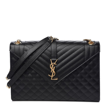 Saint Laurent Grain De Poudre Textured Mixed Matelasse Large Triquilt Monogram Satchel Black 1 of 10