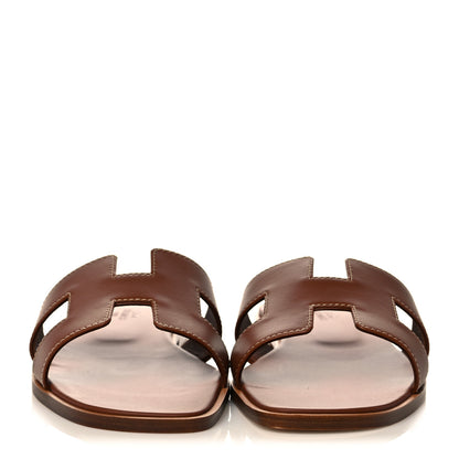 Hermes Box Calfskin Oran Sandals 38.5 Gold 2 of 9