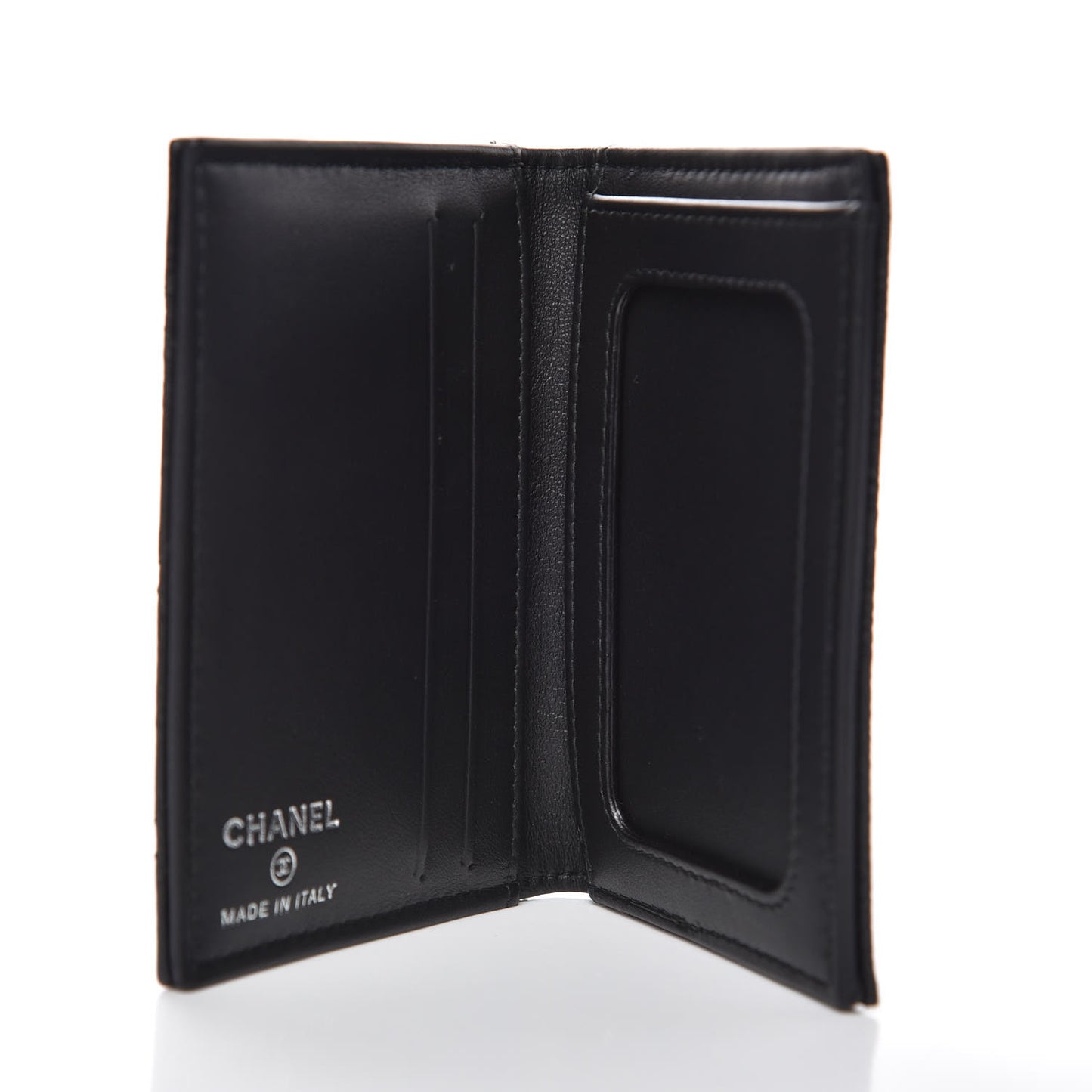 Crumpled Calfskin Quilted Card Holder Wallet So Black