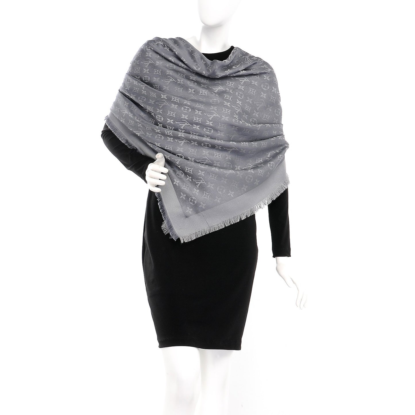 Silk Lurex Wool Monogram Shine Shawl Charcoal Grey