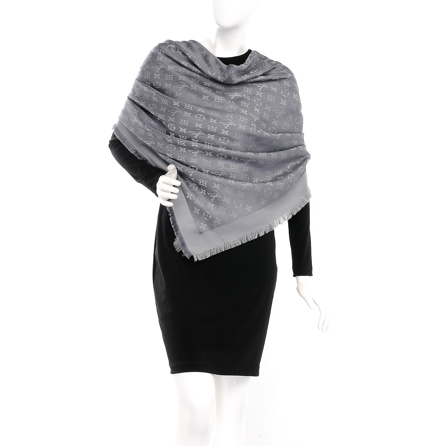 Louis Vuitton Silk Lurex Wool Monogram Shine Shawl Charcoal Grey 2 of 4