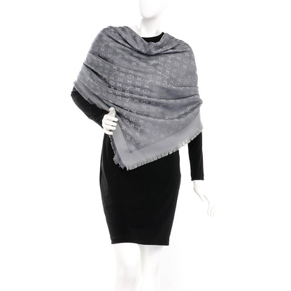 Louis Vuitton Silk Lurex Wool Monogram Shine Shawl Charcoal Grey 2 of 4