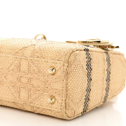 Christian Dior Raffia Woven Cannage Embroidered Mini Lady D-Lite Natural Black 10 of 10