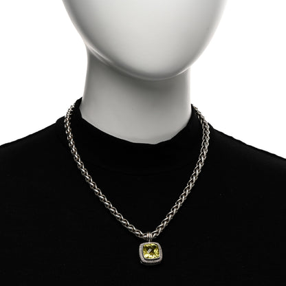 David Yurman Sterling Silver 14K Yellow Gold Diamond Lemon Citrine Albion Pendant Wheat Chain Necklace 2 of 4