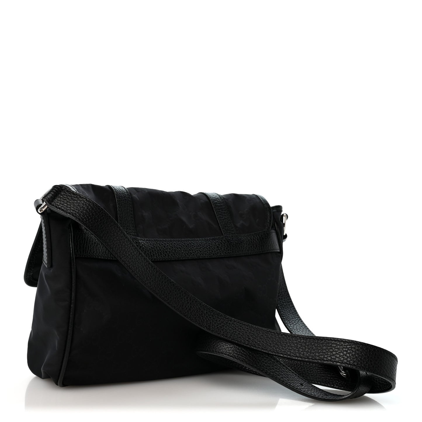 Nylon Monogram Double Buckle Flap Messenger Bag Black