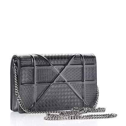 Christian Dior Metallic Patent Micro-Cannage Diorama Wallet on Chain Pouch Onyx Black 3 of 14