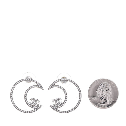 Chanel Strass Crystal CC Moon Earrings Silver 2 of 5