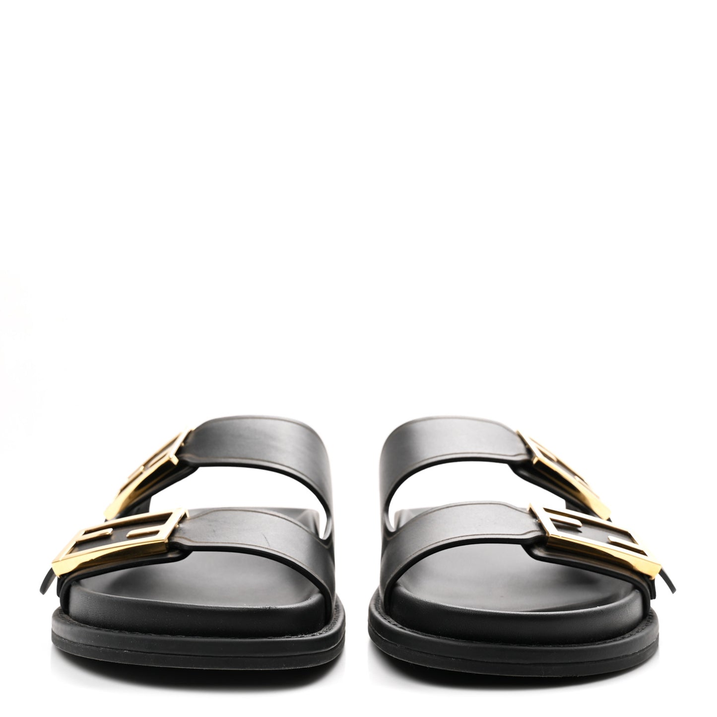 Vitello Fendi Feel Buckled Slide Sandals 37 Black