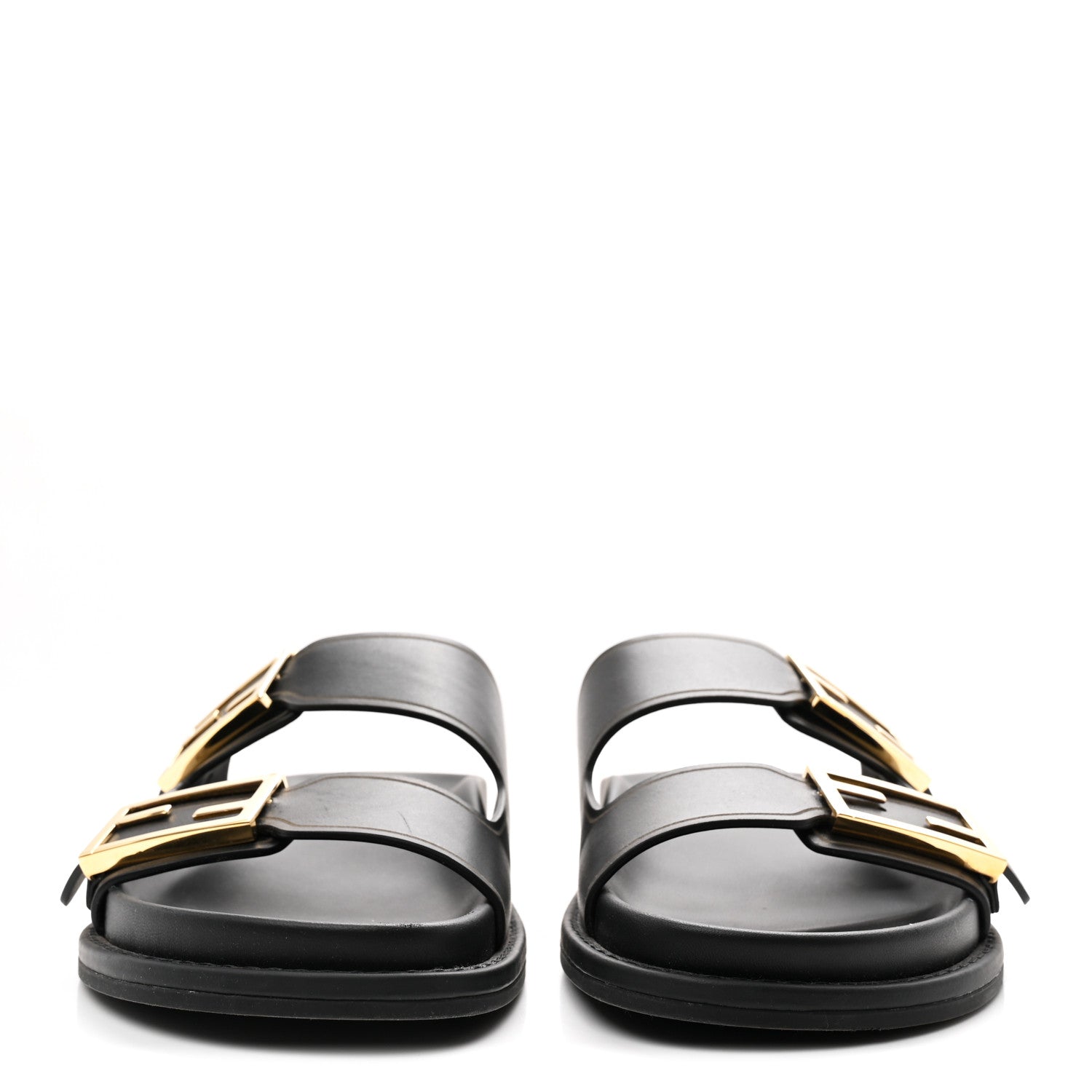 Fendi Vitello Fendi Feel Buckled Slide Sandals 37 Black 3 of 9