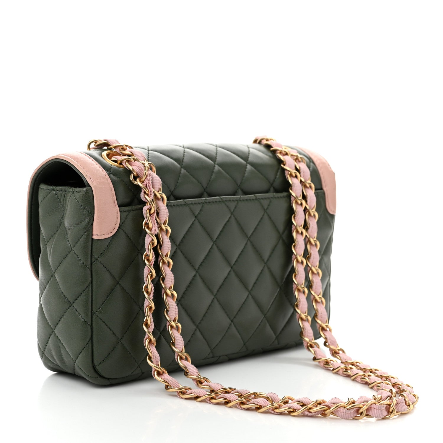 Chanel Lambskin Quilted Bi-Color Flap Green Pink 1656886