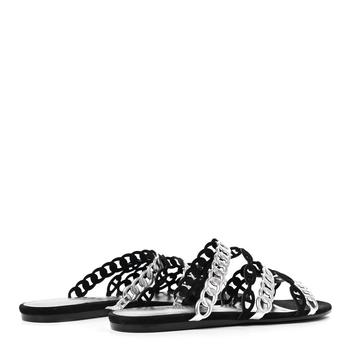 Metallic Nappa Suede Chaine d'Ancre Nude Sandals 39 Black Gris Argente