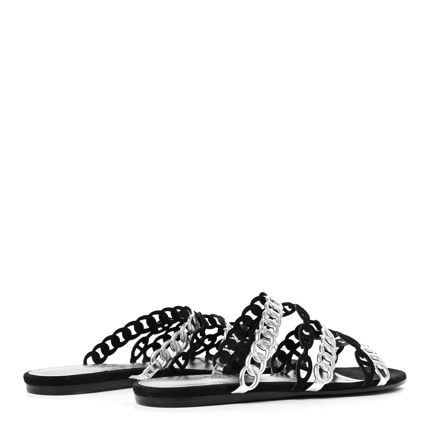 Hermes Metallic Nappa Suede Chaine d'Ancre Nude Sandals 39 Black Gris Argente 7 of 14