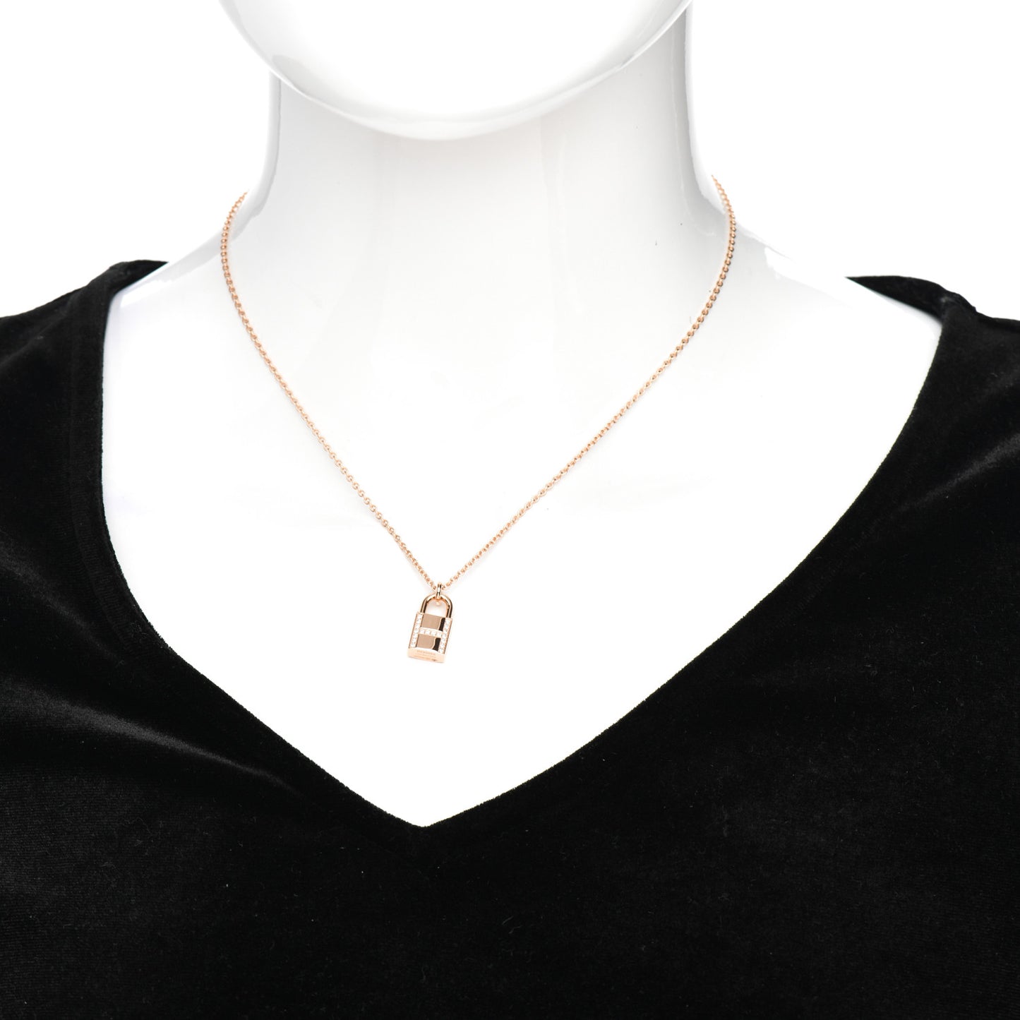18K Rose Gold Diamond Amulettes Cadenas Pendant Necklace