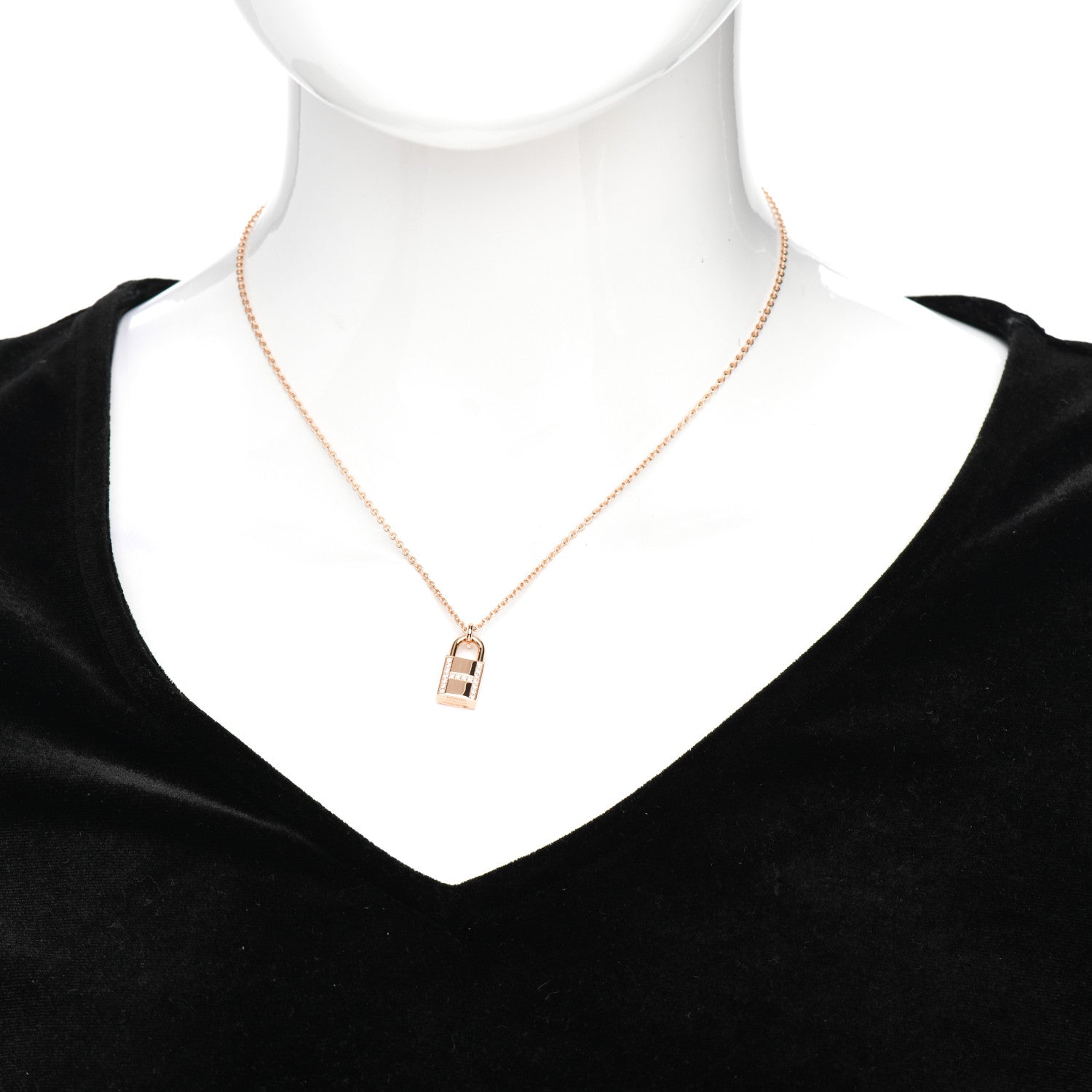 Hermes 18K Rose Gold Diamond Amulettes Cadenas Pendant Necklace 2 of 5