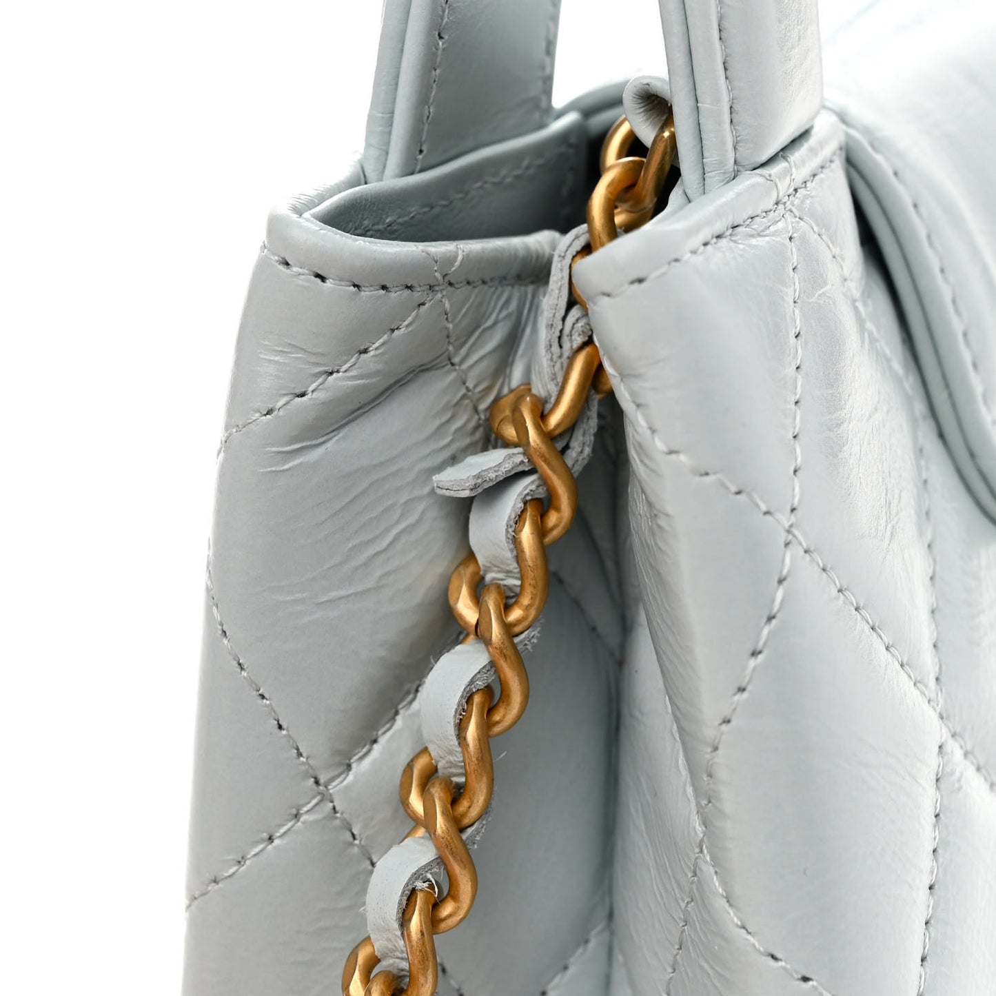 Shiny Aged Calfskin Quilted Nano Kelly Shopper Light Blue