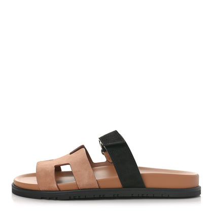 Hermes Suede Goatskin Womens Chypre Sandals 41 Rose Perle Black 1 of 10