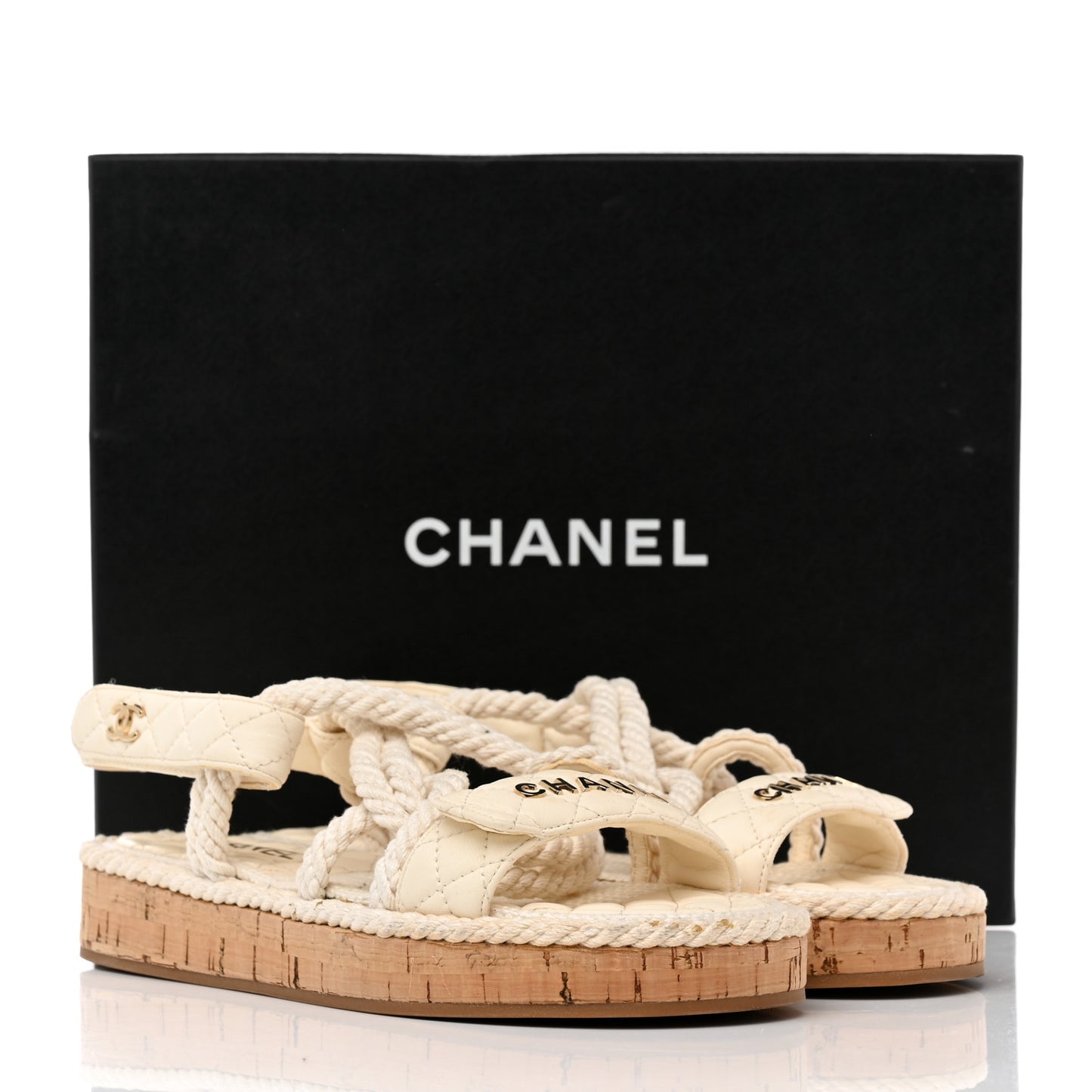 Cord Lambskin Quilted Logo Sandals 39 White