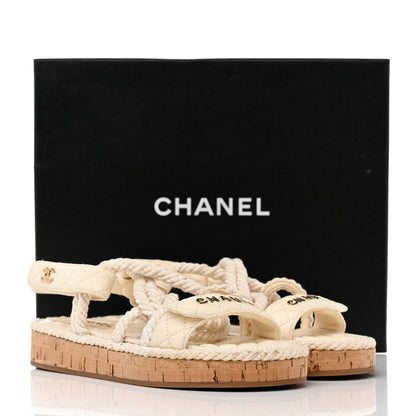 Chanel Cord Lambskin Quilted Logo Sandals 39 White 9 of 9