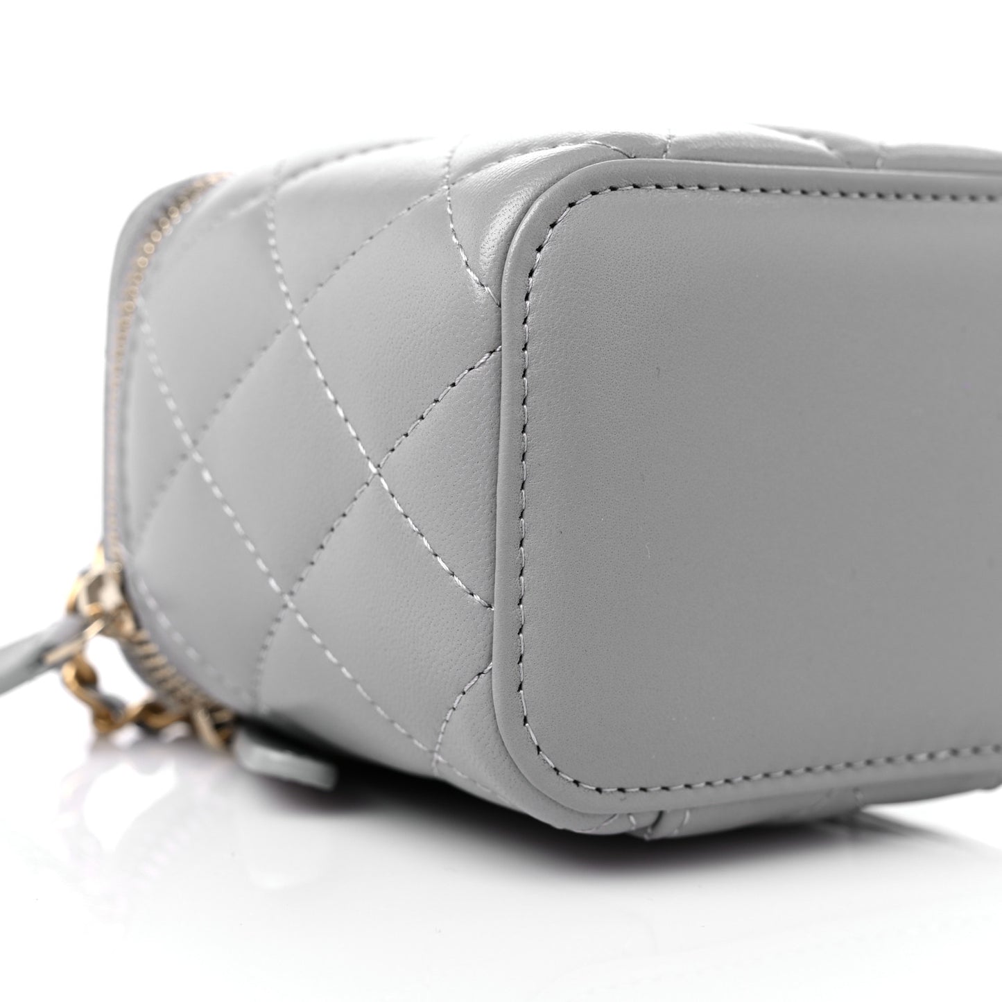 Lambskin Quilted Pearl Crush Mini Vanity Case With Chain Grey