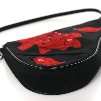 Christian Dior Canvas Stitched Flower Sequins Mini Saddle Pochette Black Red 9 of 11