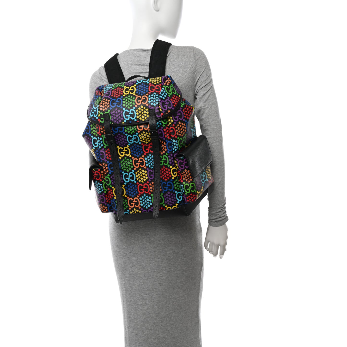 GG Supreme Monogram Psychedelic Medium Double Buckle Backpack Black Multicolor