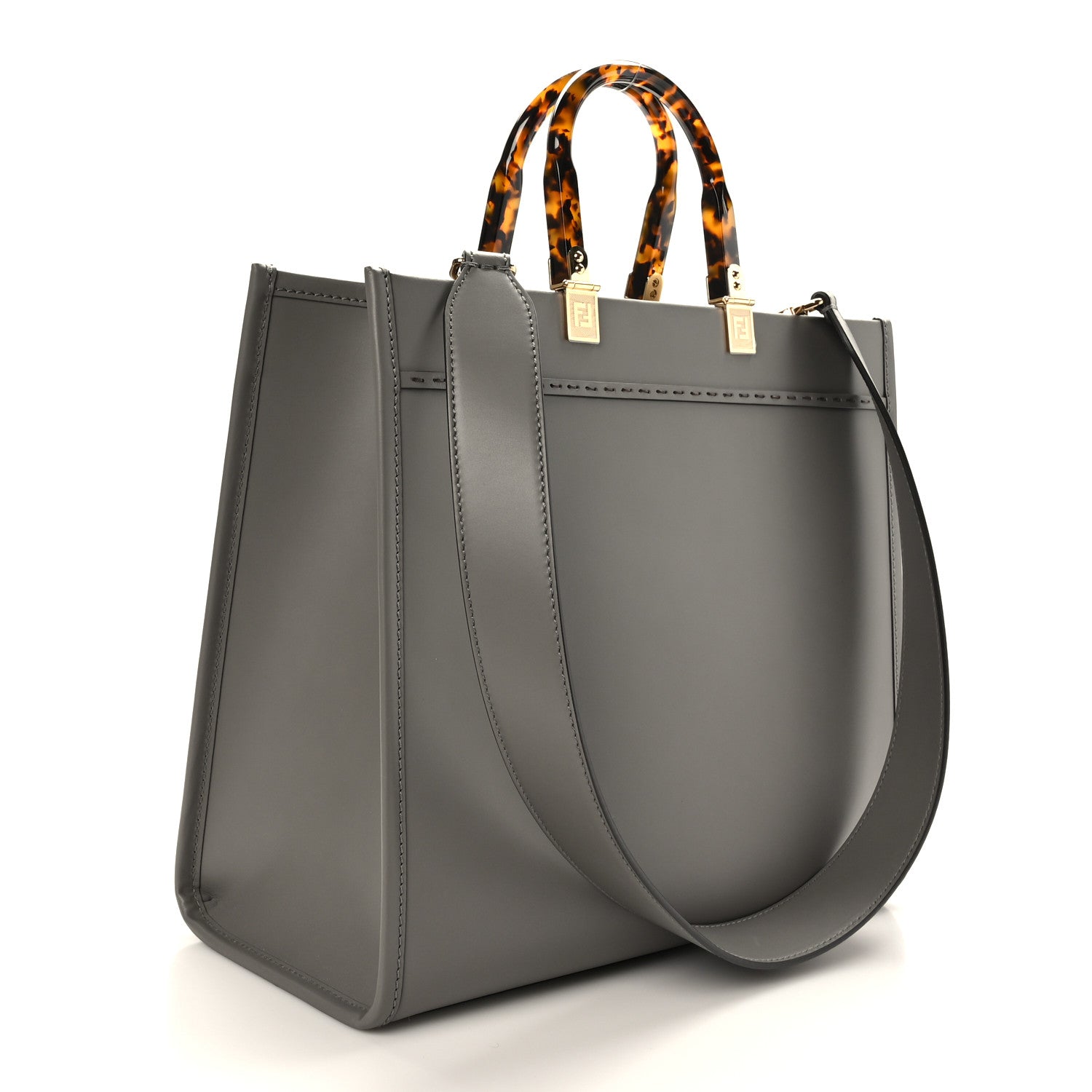 Fendi Vitello King Plexiglass Logo Embossed Medium Fendi Sunshine Shopper Tote Moon 3 of 8
