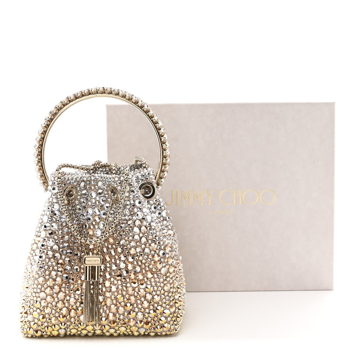 Satin Hotfix Crystal Embellished Bon Bon Bucket Bag Gold Silver